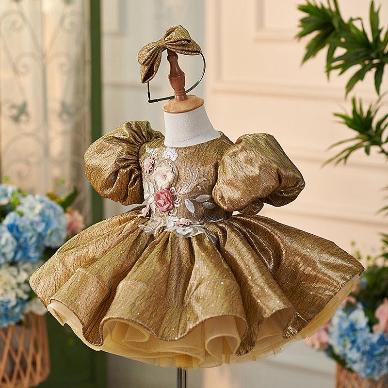 Vestido de fiesta de primer cumpleaños para niña, de jacquard, hasta la rodilla 