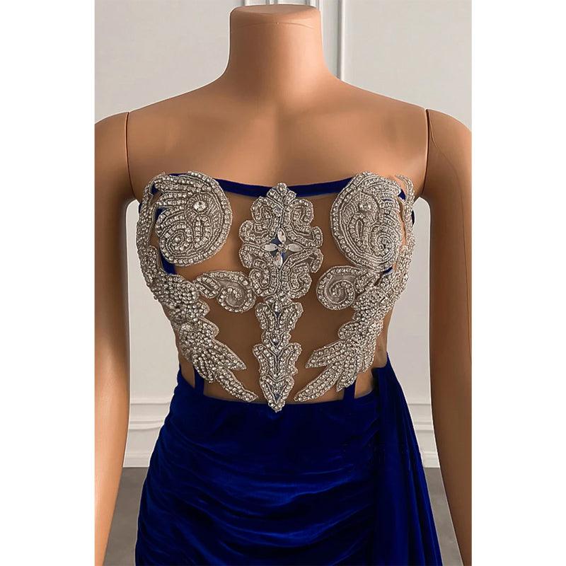 Trägerloses, schweres Perlen-Samt-Kurzes afrikanisches Ballkleid für schwarze Mädchen 