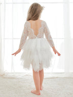 Vestido blanco de tul con encaje hasta la rodilla (2003227580) 