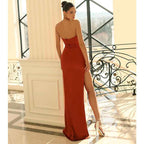 Vestido de fiesta largo de sirena con pliegues y escote en V sexy y abertura 