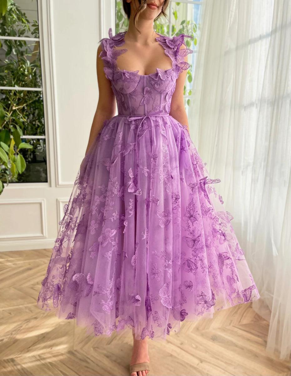 NumberSea-3D Butterfly Lace Appliques Prom Dresses for Women Tulle Wedding Dress Long Ball Gown Purple NumberSea-3D Butterfly Lace Appliques Prom Dresses for Women Tulle Wedding Dress Long Ball Gown Purple
