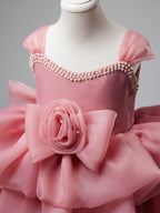 NumberSea - 3D Flower Organza Knee - length 1st Birthday Party Baby Girl Dress