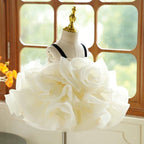 NumberSea - 3D Flower Organza Knee - length 1st Birthday Party Baby Girl Dress