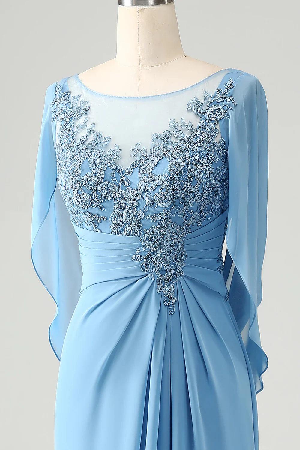 Vestido de madre de la novia de corte sirena con mangas casquillo y apliques de cuentas