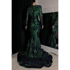 Sexy V-neck Sequins Appliques Mermaid Prom Dress Black Girl for Slay