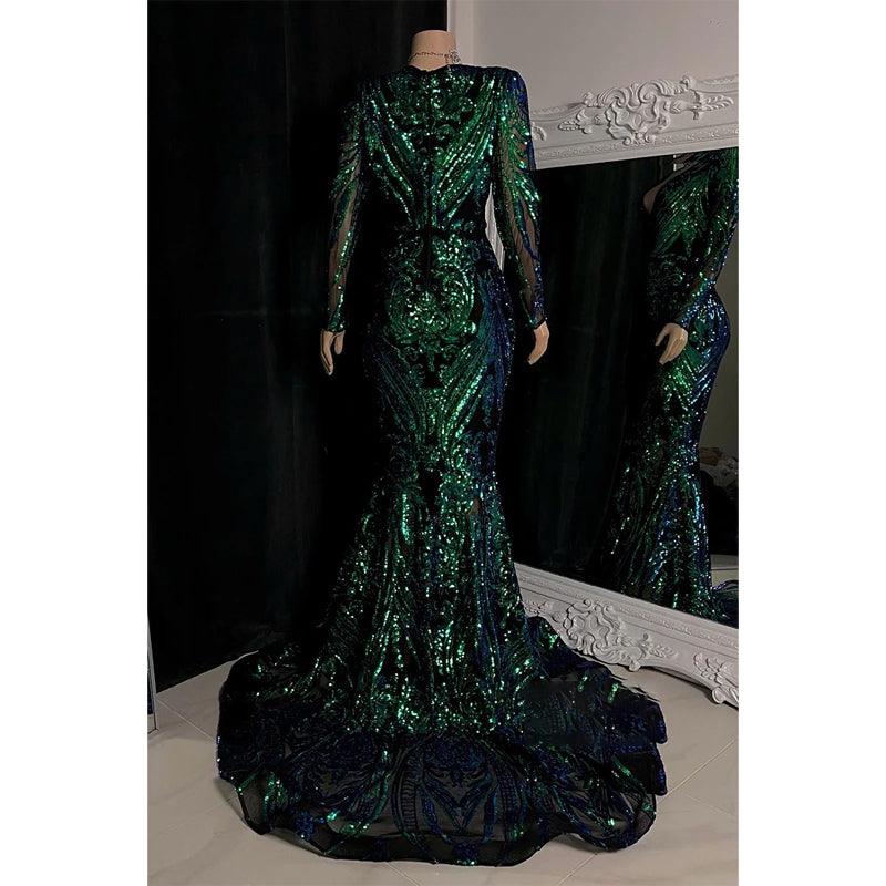 Sexy V-neck Sequins Appliques Mermaid Prom Dress Black Girl for Slay