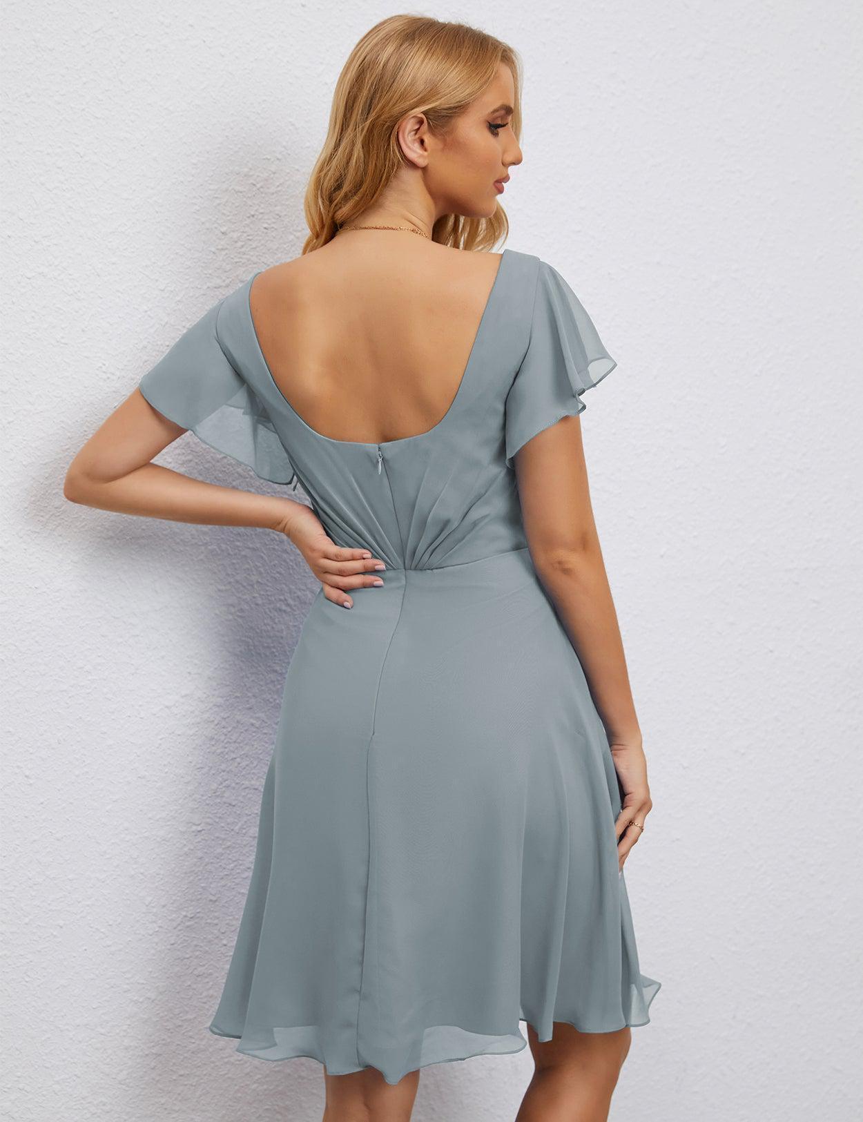 Numbersea Chiffon Bridesmaid Dress V Neck Short Cocktail Gowns For Juniors Homecoming Dresses 28077