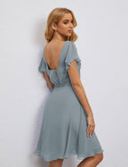 Numbersea Chiffon Bridesmaid Dress V Neck Short Cocktail Gowns For Juniors Homecoming Dresses 28077
