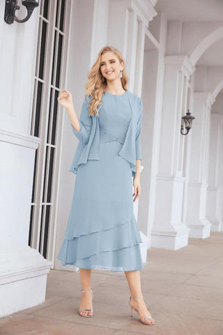 Numbersea Formal Party Gown Dress Chiffon Long Mother of The Bride Dresses with Ruffle Cape 28072 - numbersea