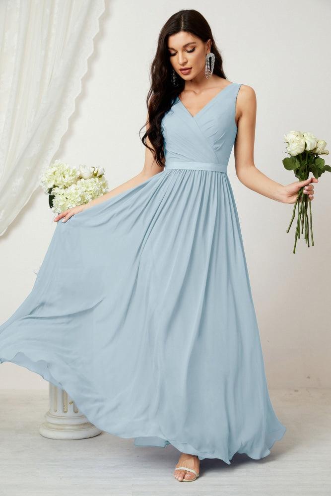 Women's Chiffon Long Bridesmaid Dresses A line Sleeveless Formal Prom Gown for Evening Party Homecoming Dresses 2808-numbersea