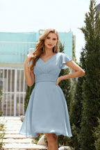 Neck Chiffon Bridesmaid Dresses Formal Cocktail Prom Gown Homecoming 28013 Dusty Blue