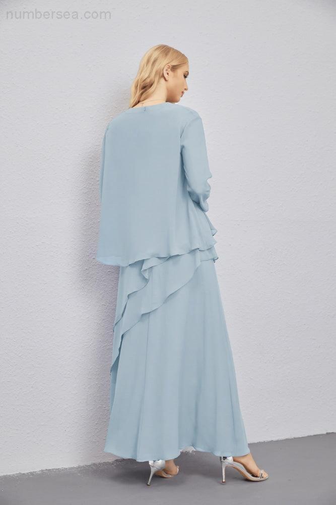 Mother of Bride Dresses with Open Front Lightweight Cardigan Formal Prom Gown 28081-numbersea