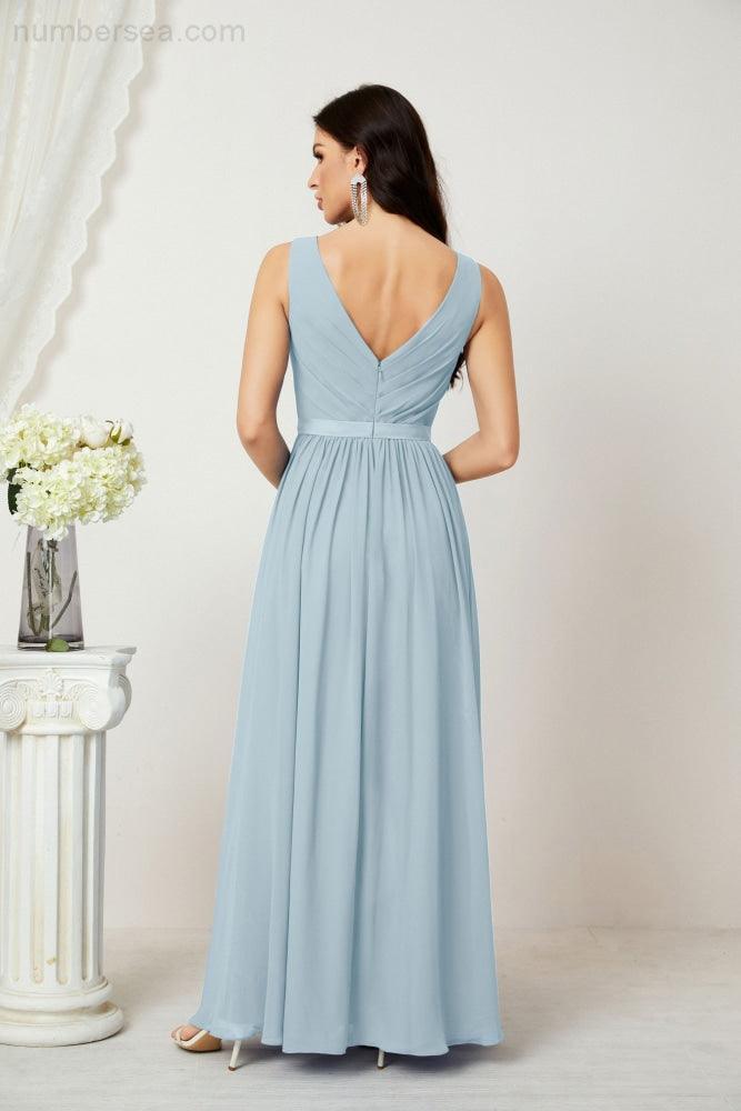 Women's Chiffon Long Bridesmaid Dresses A line Sleeveless Formal Prom Gown for Evening Party Homecoming Dresses 2808-numbersea
