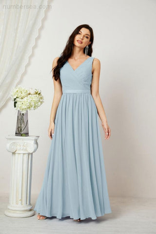 Women's Chiffon Long Bridesmaid Dresses A line Sleeveless Formal Prom Gown for Evening Party Homecoming Dresses 2808-numbersea