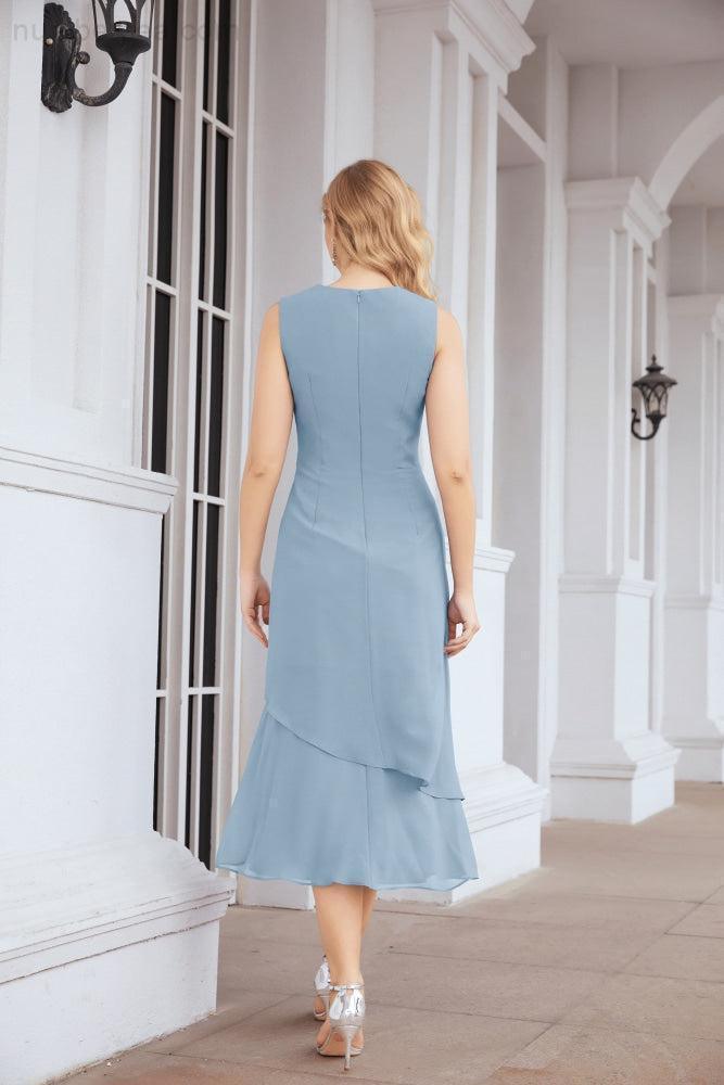 Numbersea Formal Party Gown Dress Chiffon Long Mother of The Bride Dresses with Ruffle Cape 28072 - numbersea