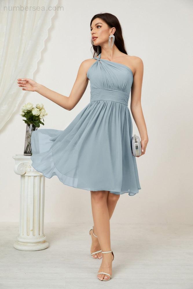 Numbersea Women Chiffon Short One Shoulder Bridesmaid Dress Formal Dresses For Party Homecoming 2804