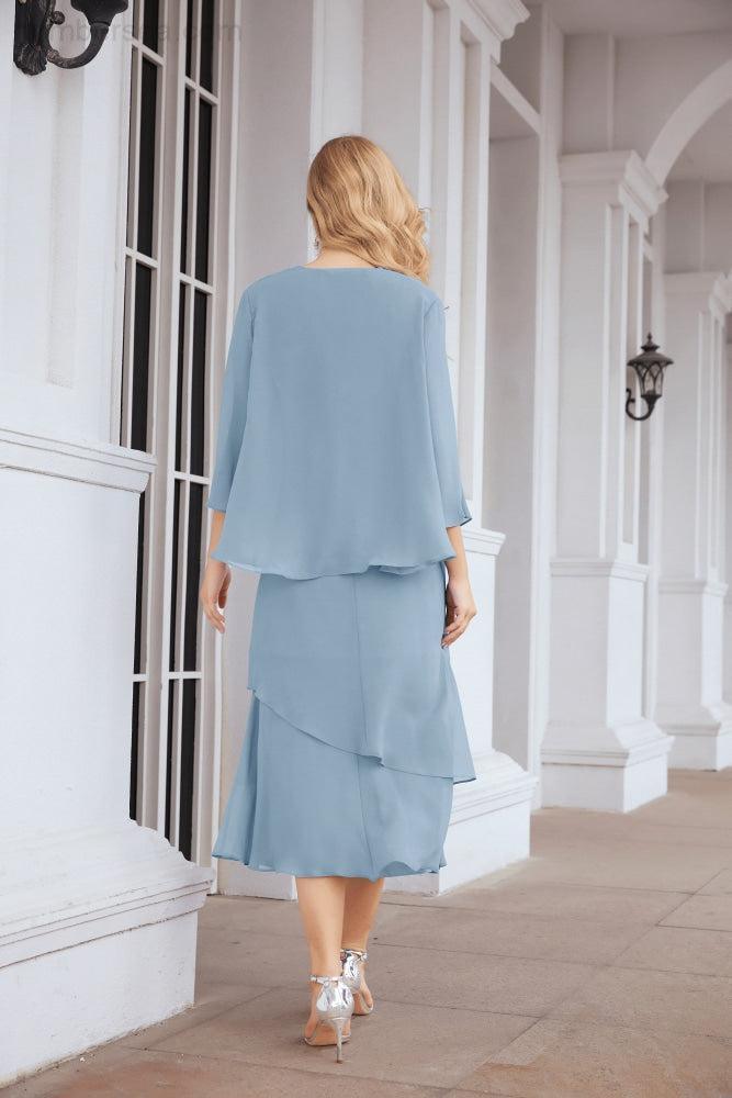 Numbersea Formal Party Gown Dress Chiffon Long Mother of The Bride Dresses with Ruffle Cape 28072 - numbersea