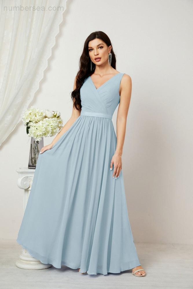 Women's Chiffon Long Bridesmaid Dresses A line Sleeveless Formal Prom Gown for Evening Party Homecoming Dresses 2808-numbersea