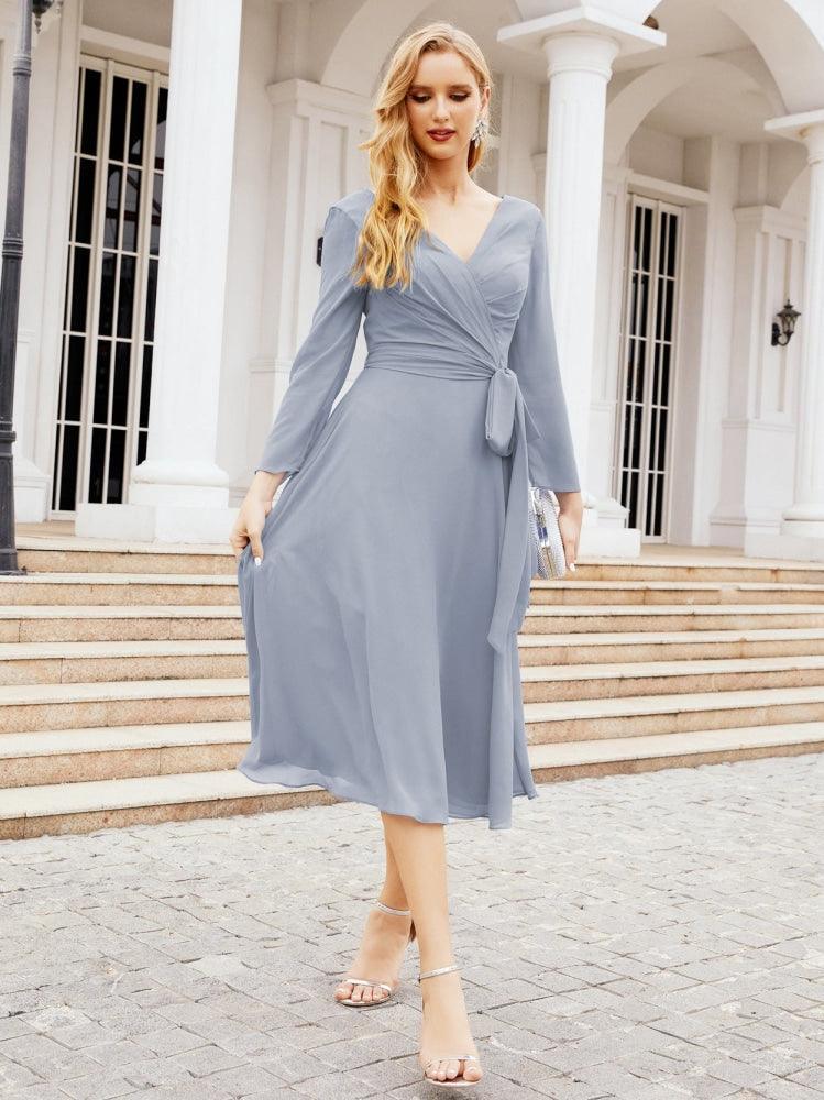 Bridesmaid Dress V-Back Waist Belt Mother of the Bride Wedding Guest 28031-numbersea