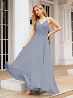 Numbersea Halter Chiffon Bridesmaid Dresses Wedding Appare Sleeveless Formal Prom Dress with Ruffled Back 28035-numbersea