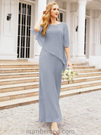Numbersea Formal Party Gown Dress Long Chiffon Mother Of The Bride Dresses With Ruffle Cape 28026