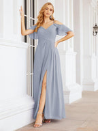 Numbersea Cold Shoulder Long Bridesmaid Dresses Side Slit Formal Prom Gowns Party Wedding 28070-numbersea