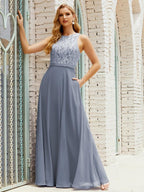 Lace Bridesmaid Dress Floor Length Evening Gowns with Pockets 28017-numbersea