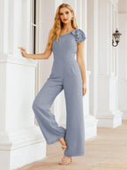 Numbersea Womens One Shoulder Chiffon Long Jumpsuit Formal Evening Dress Bridesmaid Dresses Pants
