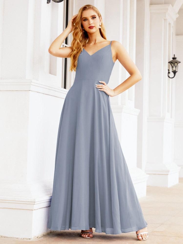 Numbersea Spaghetti Strap Bridesmaid Dresses V Neck Butterfly Back Fromal Evening Party Prom Gown 28036-numbersea