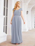 Numbersea V-Neck Bridesmaid Dresses Long Cap Sleeves Prom Evening Formal Gowns 28071-numbersea