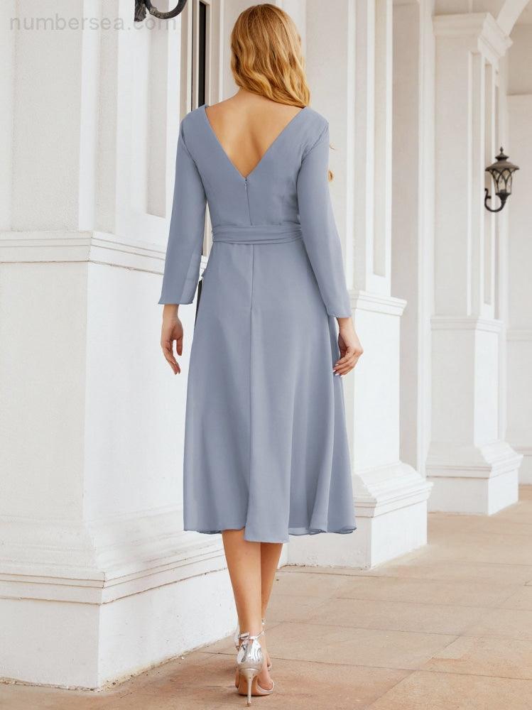 Bridesmaid Dress V-Back Waist Belt Mother of the Bride Wedding Guest 28031-numbersea