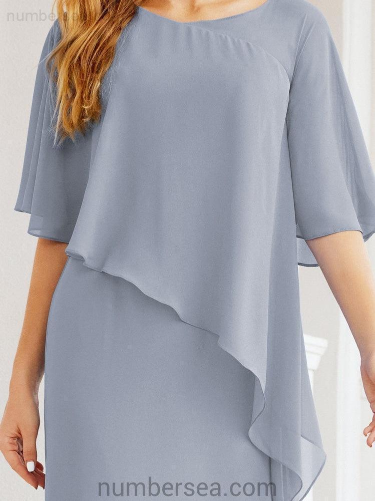 Numbersea Formal Party Gown Dress Long Chiffon Mother Of The Bride Dresses With Ruffle Cape 28026