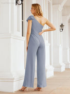 Numbersea Womens One Shoulder Chiffon Long Jumpsuit Formal Evening Dress Bridesmaid Dresses Pants