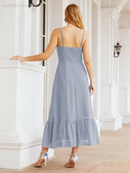 Numbersea Women Strap Chiffon Bridesmaid Dress Ankle Length Sleeveless Blackless Ruffle A Line