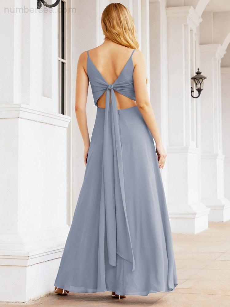 Numbersea Spaghetti Strap Bridesmaid Dresses V Neck Butterfly Back Fromal Evening Party Prom Gown 28036-numbersea