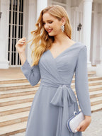 Bridesmaid Dress V-Back Waist Belt Mother of the Bride Wedding Guest 28031-numbersea