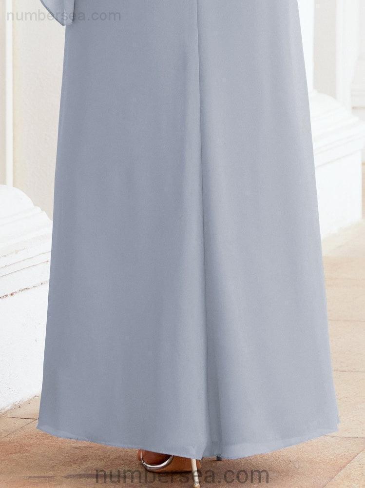 Numbersea Formal Party Gown Dress Long Chiffon Mother Of The Bride Dresses With Ruffle Cape 28026