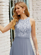 Lace Bridesmaid Dress Floor Length Evening Gowns with Pockets 28017-numbersea