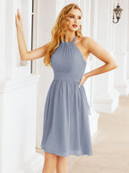 Numbersea Neckholder-Brautjungfernkleid aus Chiffon, kurz, ärmellos, formelles Partykleid, offener Rücken, 28023