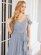 Numbersea Off The Shoulder Chiffon Bridesmaid Dress Long Formal Graduation Gown with Cowl Back 28069-numbersea