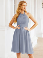 Numbersea Neckholder-Brautjungfernkleid aus Chiffon, kurz, ärmellos, formelles Partykleid, offener Rücken, 28023