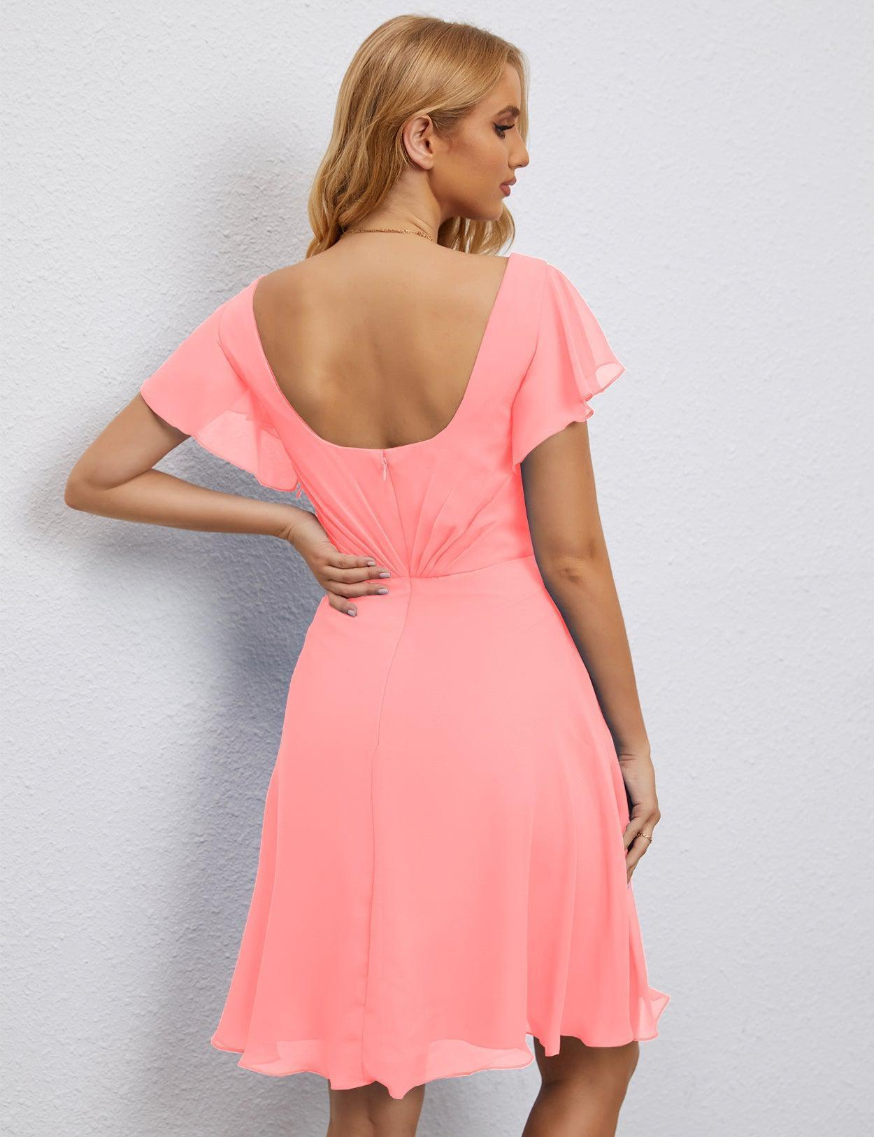 Numbersea Chiffon Bridesmaid Dress V Neck Short Cocktail Gowns For Juniors Homecoming Dresses 28077