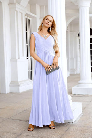 Ladies Chiffon V Neck Sleeveless Floor Length Bridesmaid Evening Dress Wedding Party Evening Dress 28126-numbersea