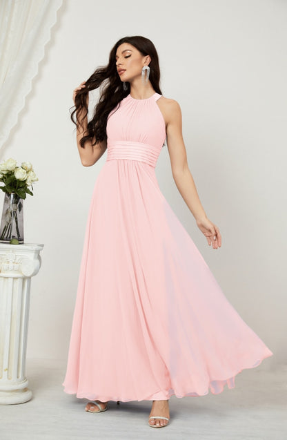 Numbersea Formal Party Gown Dress Chiffon Halter Long Sleeveless Bridesmaid Dresses 2802 Ballet Pink