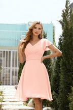 Neck Chiffon Bridesmaid Dresses Formal Cocktail Prom Gown Homecoming 28013 Ballet Pink
