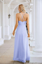Ladies Chiffon Spaghetti Strap V Neck Front Slit Floor Length Bridesmaid Evening Dress Prom Party Wedding Evening Dress 28116-numbersea