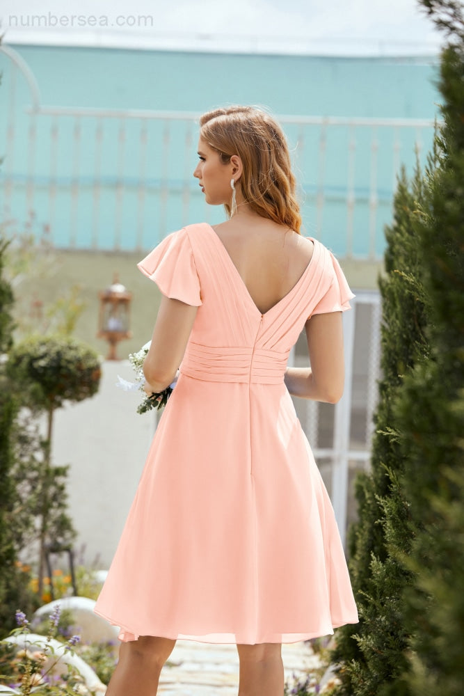 Neck Chiffon Bridesmaid Dresses Formal Cocktail Prom Gown Homecoming 28013