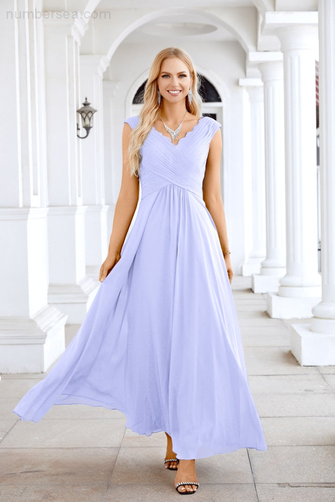Ladies Chiffon V Neck Sleeveless Floor Length Bridesmaid Evening Dress Wedding Party Evening Dress 28126-numbersea