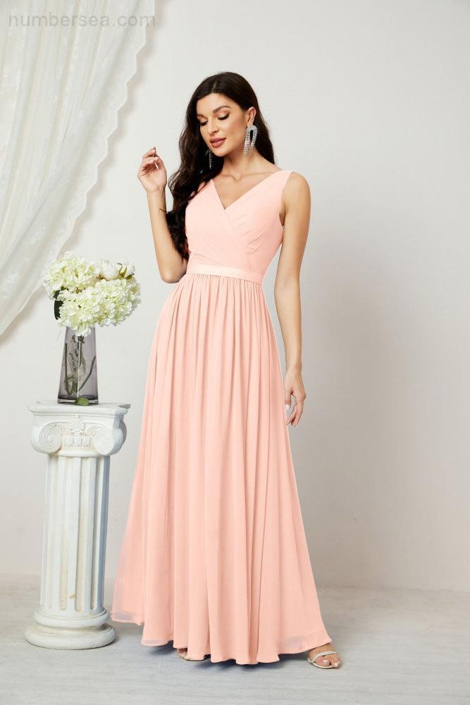 Women's Chiffon Long Bridesmaid Dresses A line Sleeveless Formal Prom Gown for Evening Party Homecoming Dresses 2808-numbersea
