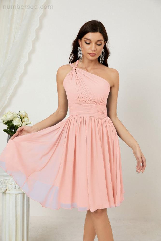Numbersea Women Chiffon Short One Shoulder Bridesmaid Dress Formal Dresses For Party Homecoming 2804